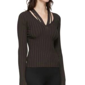 Helmut Lang Ribbed V-Neck Long Sleeve Top